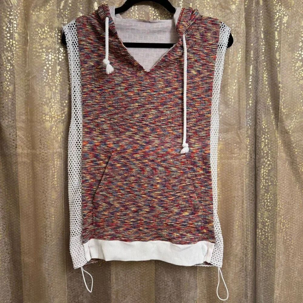 Free People Movement Prism Red Earth Colorful Mesh Hooded Tank Top L
